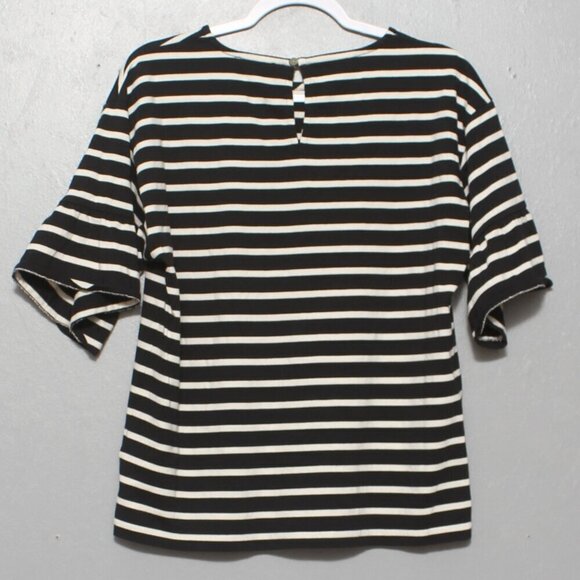 J Crew black and white stripe flare short sleeve blouse - Picture 2 of 7